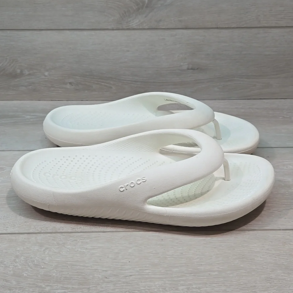 Crocs Mens Thong Rubber White Crocs Flip Flops Sandals Shoes Sz 11